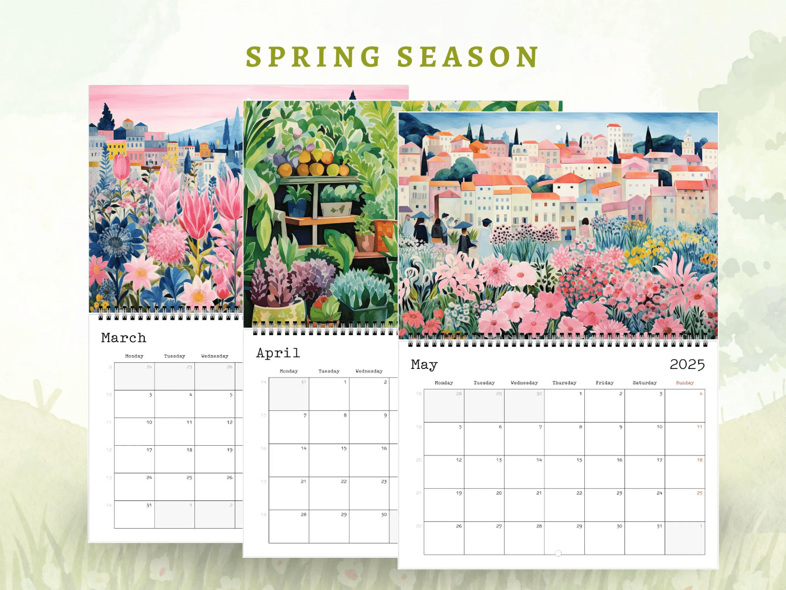 2025 Calendar with Floral Illustrations - 8.5" x 11" (US) - A4 (EU) - Calendars - Enchanted Sights