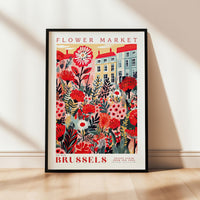 a flower market poster hanging on a wall