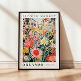 a flower market poster hanging on a wall