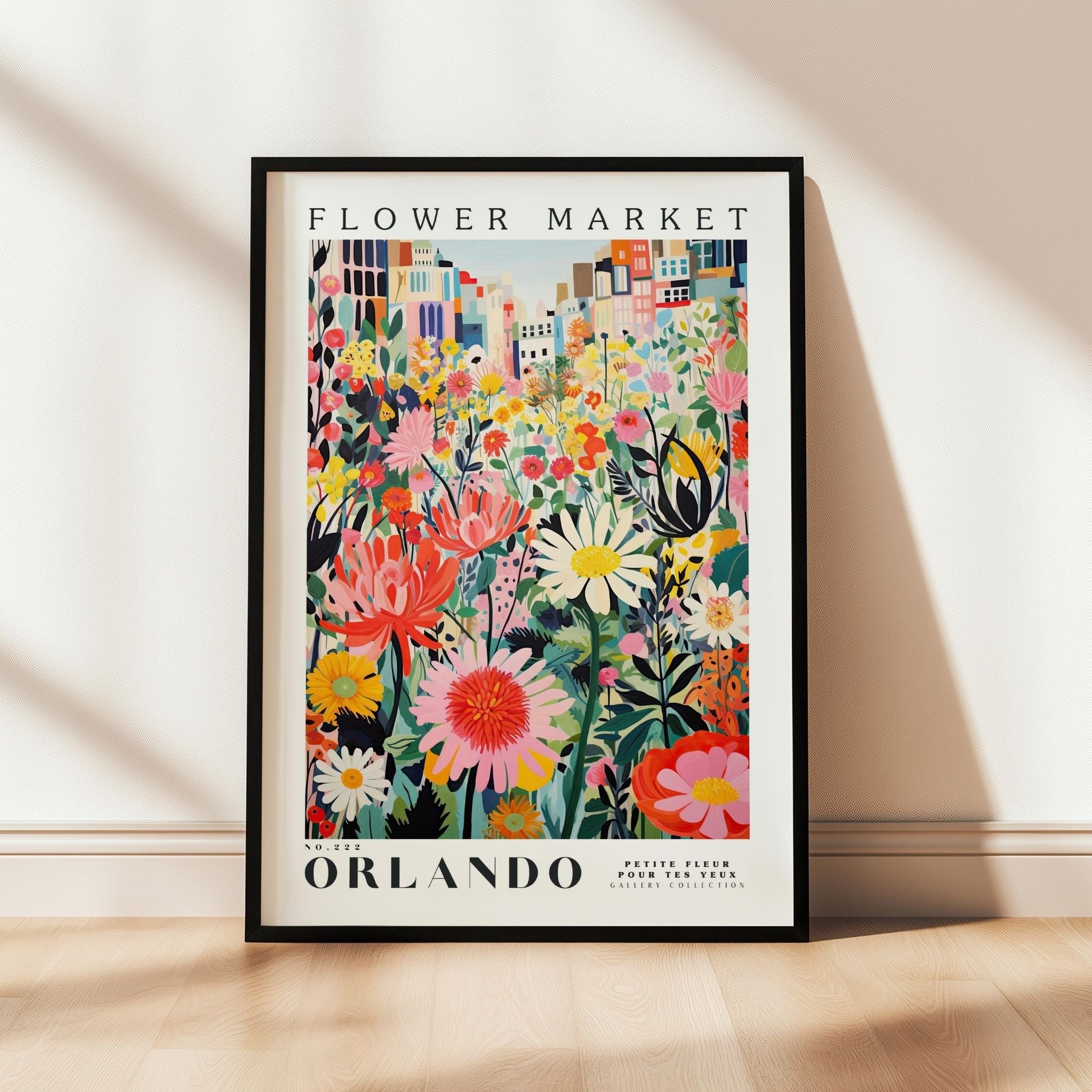 a flower market poster hanging on a wall