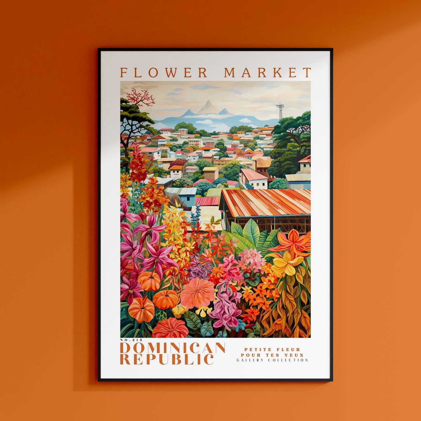 a picture of a flower market on a wall