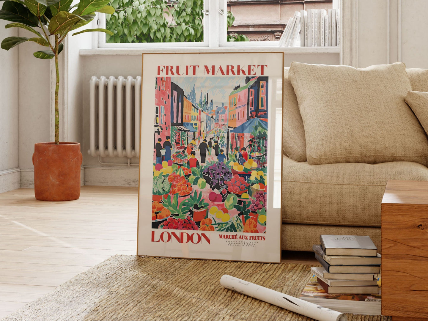 Fruit Market London, London Travel Art, Pink Wall Decor, Fruit Market Print, Fruit Market Poster, London City Art, Colorful Wall Art