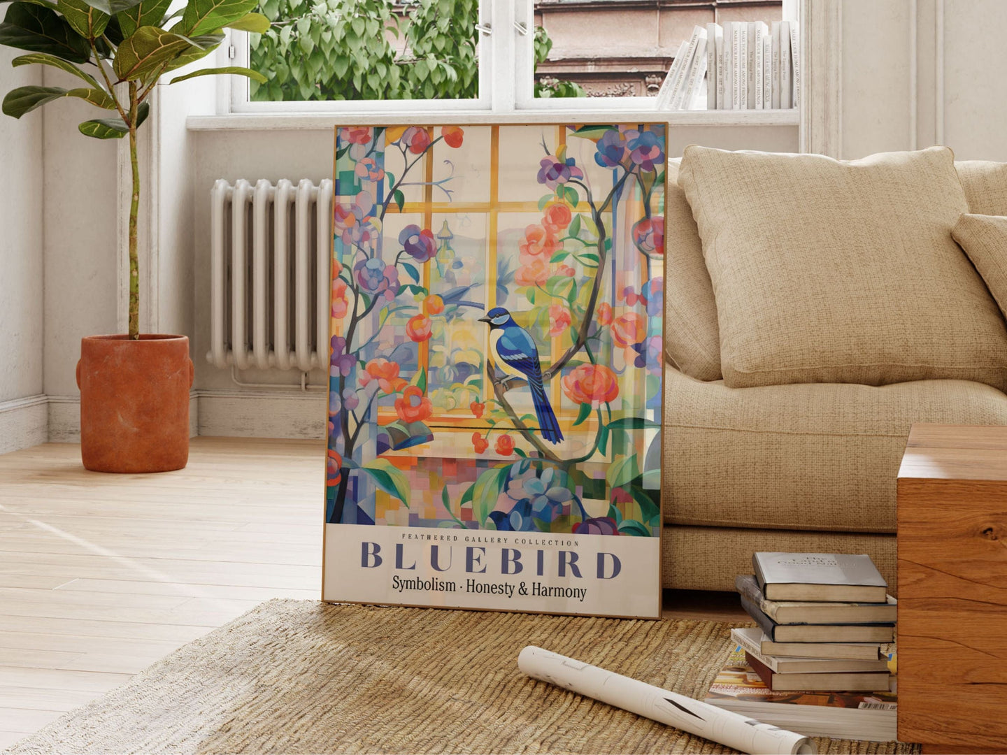 Bluebird vægkunst, bluebird maleri, blå vægdekoration, farverige fugle, fugle væg kunst, fugl kunst print, dyre væg kunst, blomster illustration