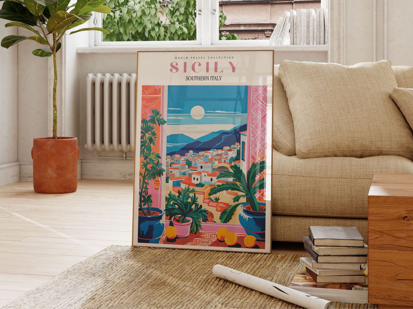 Sicily Art Print, Italy Poster, Italy Art Print, Travel Gift, Travel Poster, Travel Print, Wedding gift, City Art, Floral Illustration
