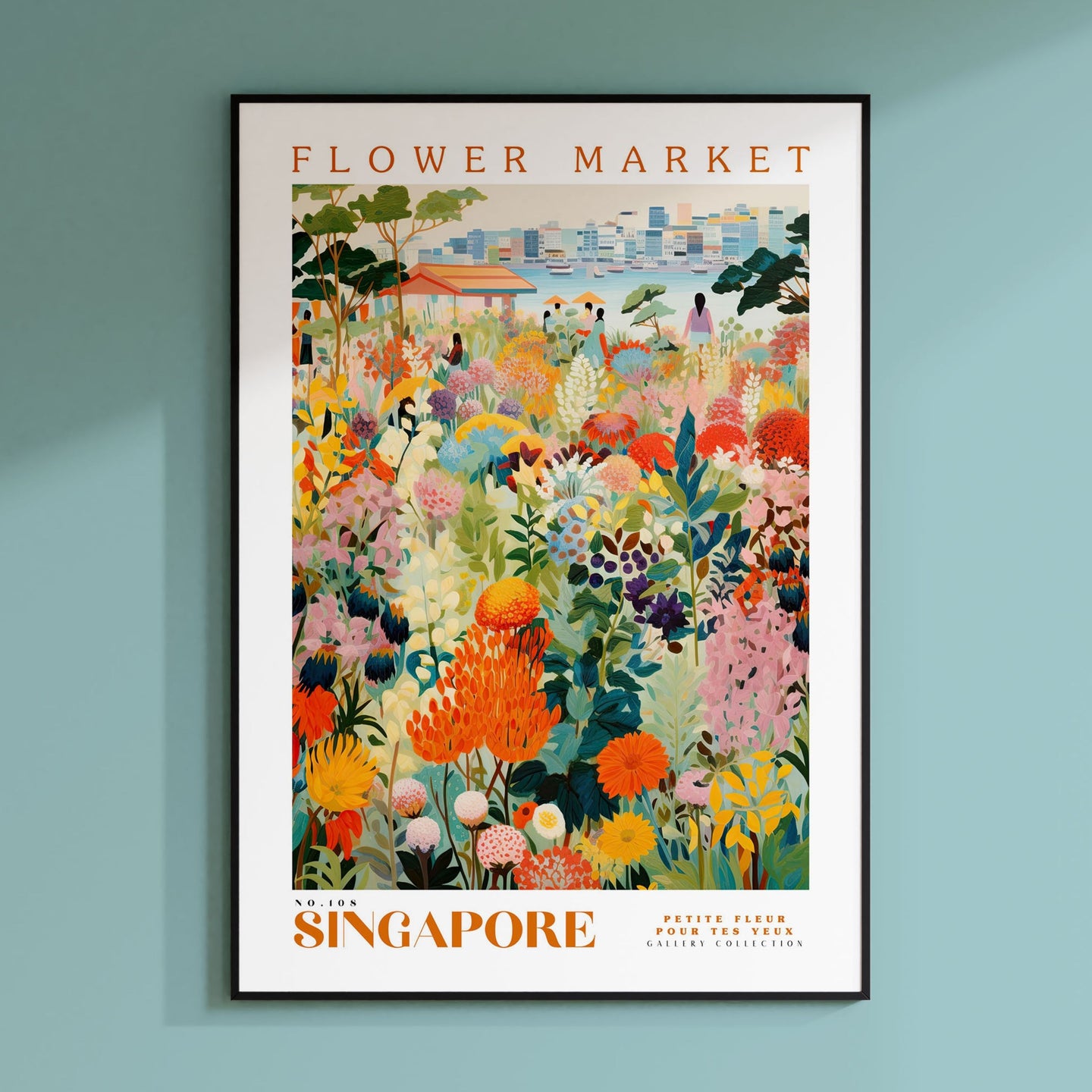 a flower market poster hangs on a wall