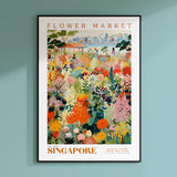 a flower market poster hangs on a wall