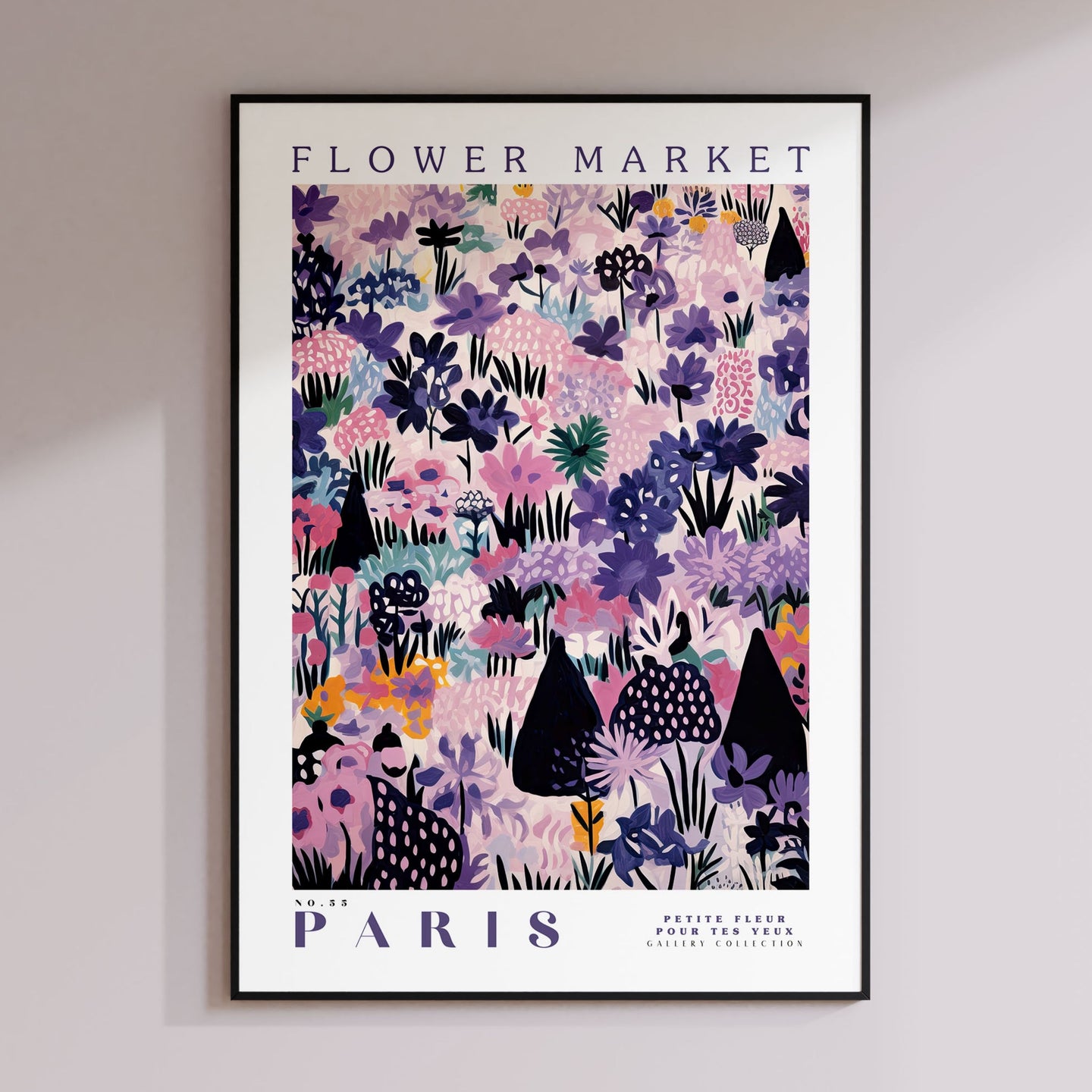 a flower market poster hanging on a wall