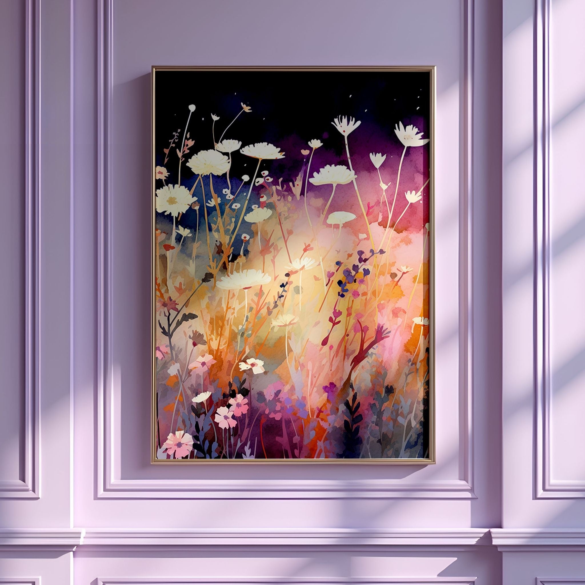 a painting hanging on a wall in a room