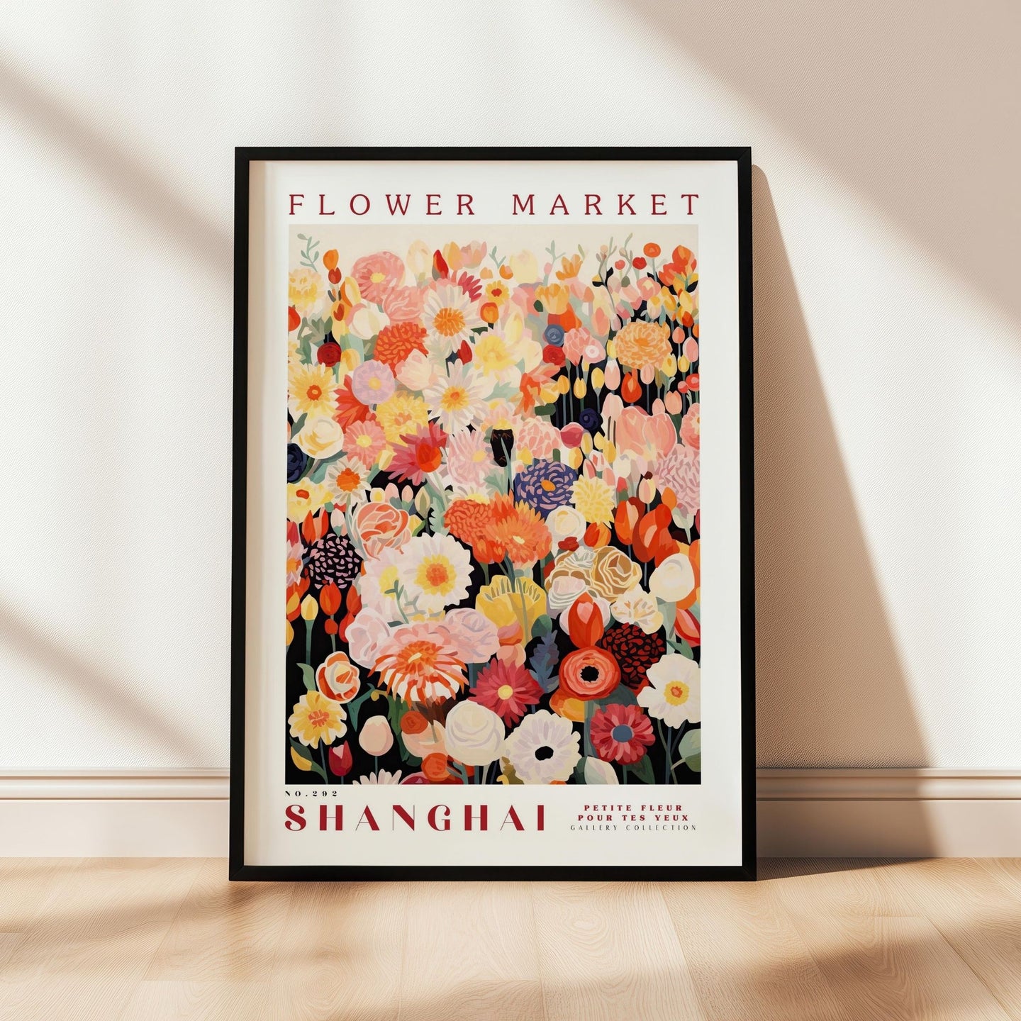 a flower market poster hanging on a wall