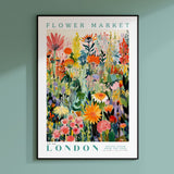 a flower market poster hanging on a wall