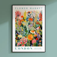 a flower market poster hanging on a wall