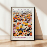 a flower market poster hanging on a wall