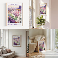 a living room filled with furniture and flowers