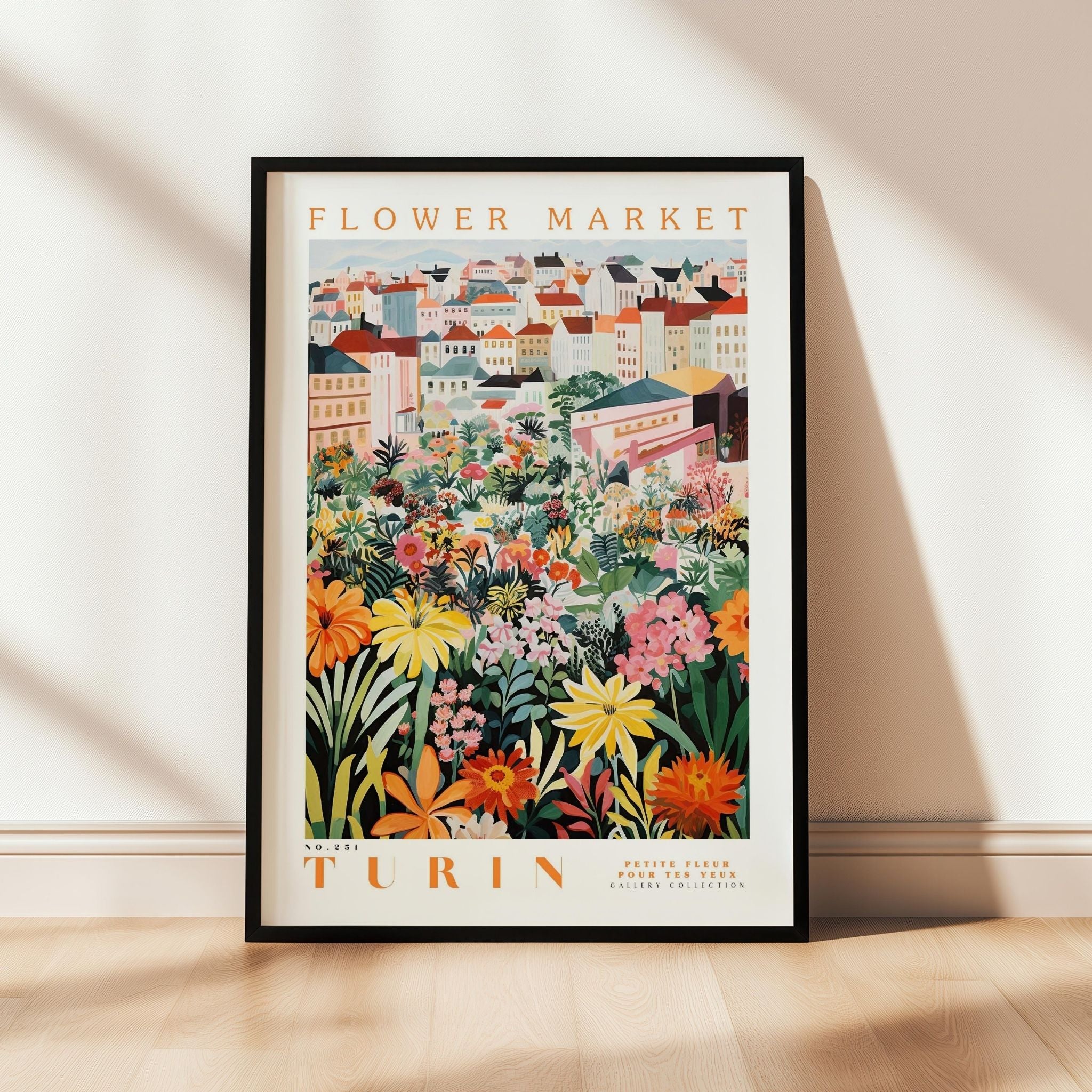 a picture of a flower market on a wall