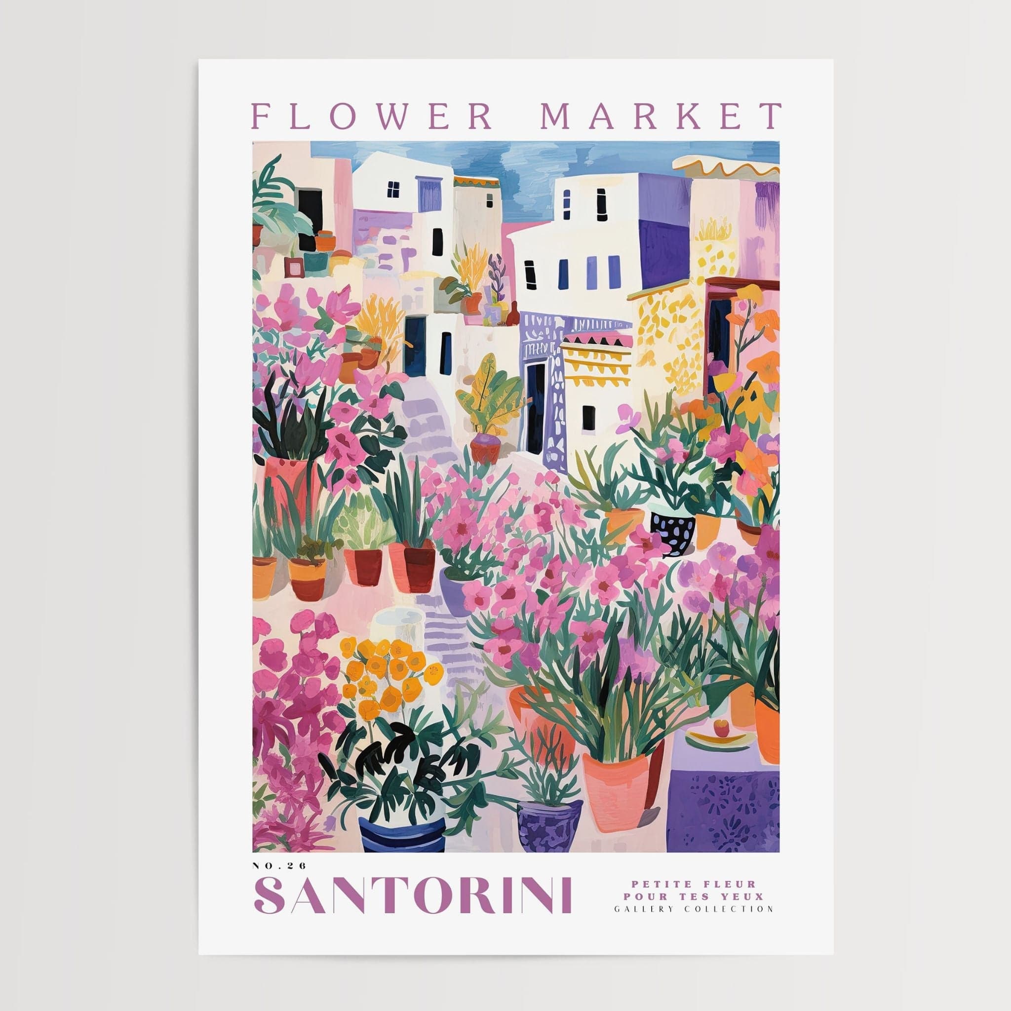 Santorini blomstermarked plakat