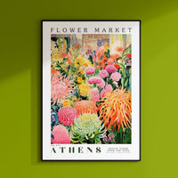 a green wall with a picture of flowers on it
