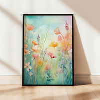 a painting of flowers on a wall in a room