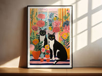 Cat Art, Brown Cat Decor, Cat Art Print, Cat Drawing, Cat Illustration, Cat Poster, Cat Wall Art, Cat Lover Gift, Cat Lady Gift, Flower Art