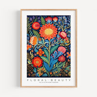 a painting of flowers and leaves on a white wall