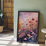 a painting of flowers in a frame on a table