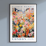 a flower market poster hangs on a wall