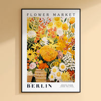 a flower market poster hanging on a wall
