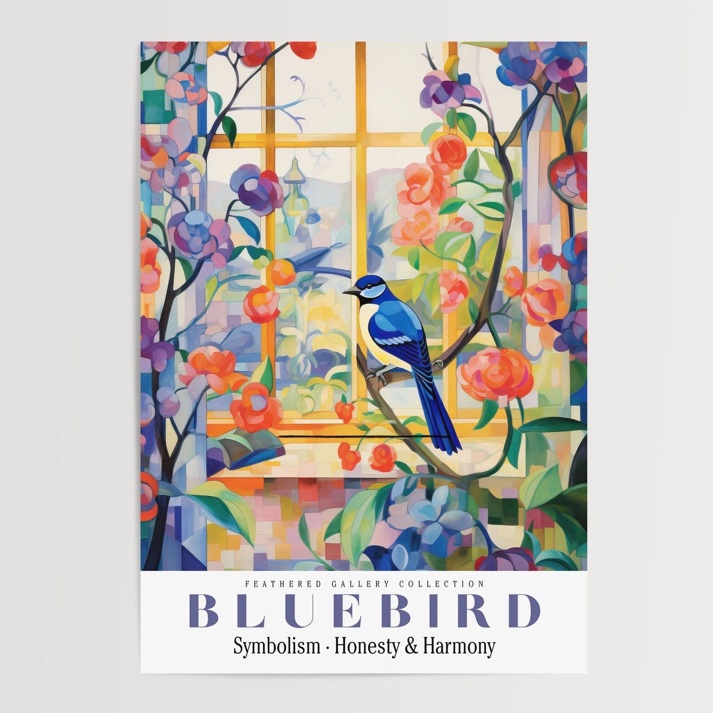 Bluebird vægkunst, bluebird maleri, blå vægdekoration, farverige fugle, fugle væg kunst, fugl kunst print, dyre væg kunst, blomster illustration