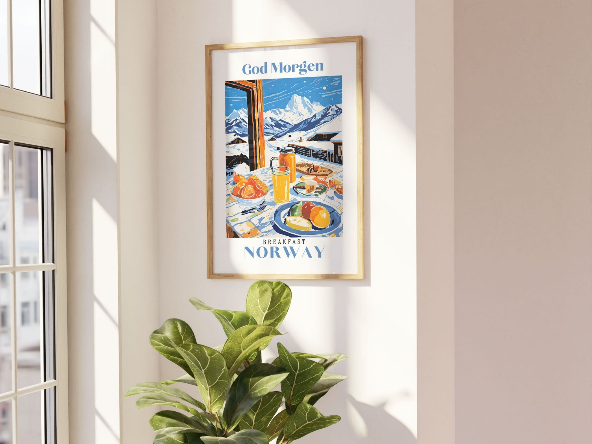 Brunch Art Print, Fruit Illustration, Breakfast Art Print, Watercolor Brunch, Norway Travel poster, Skiing Poster, Mountain Print, Ski Print