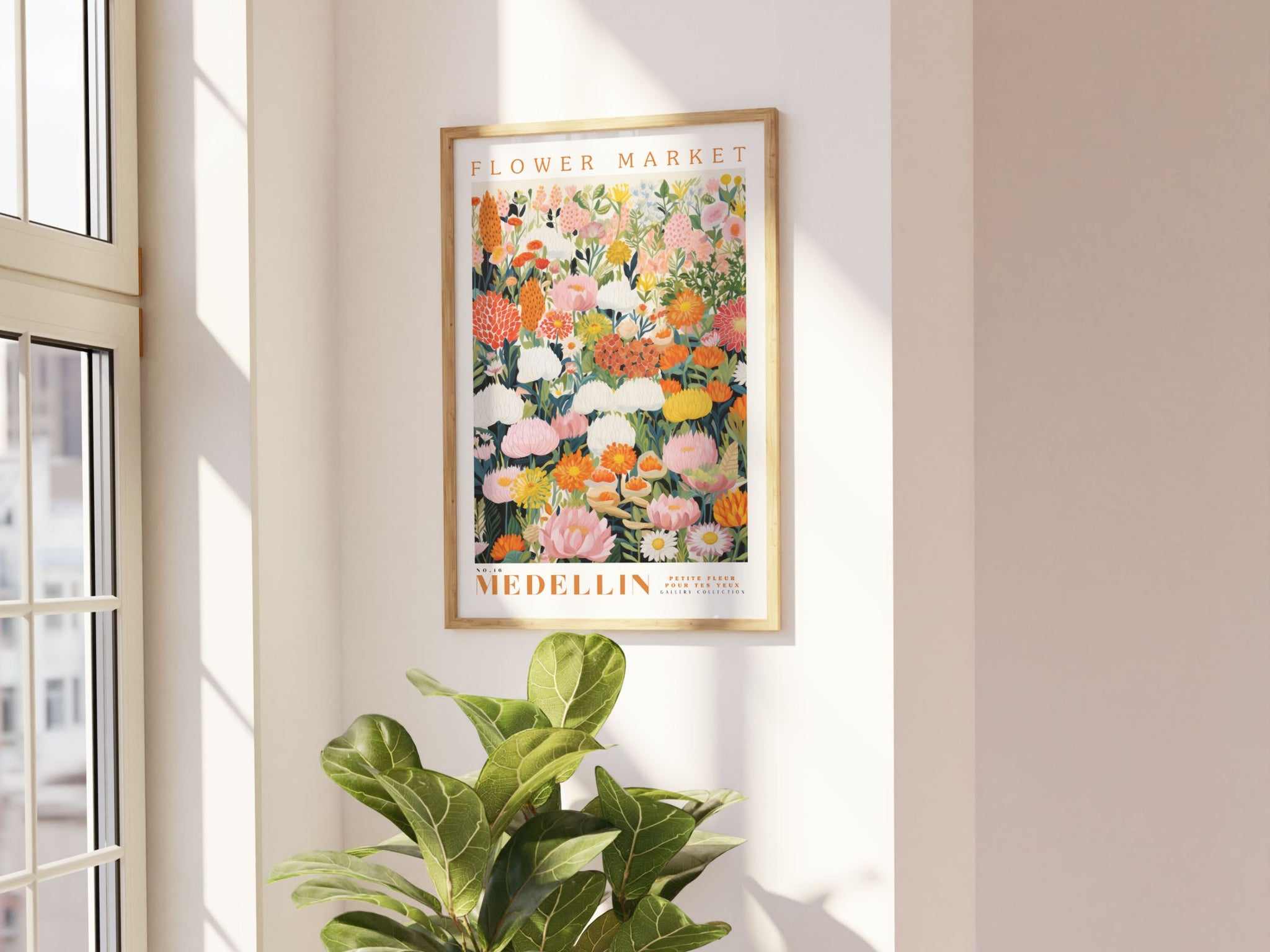 Flower Market Poster, Medellin Wall Art, Large Modern Poster, Orange and Yellow Print, Floral Illustration, Floral Print, Botanical Wall Art