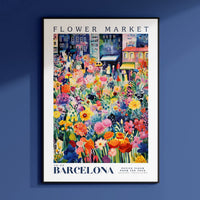 a flower market poster hangs on a wall