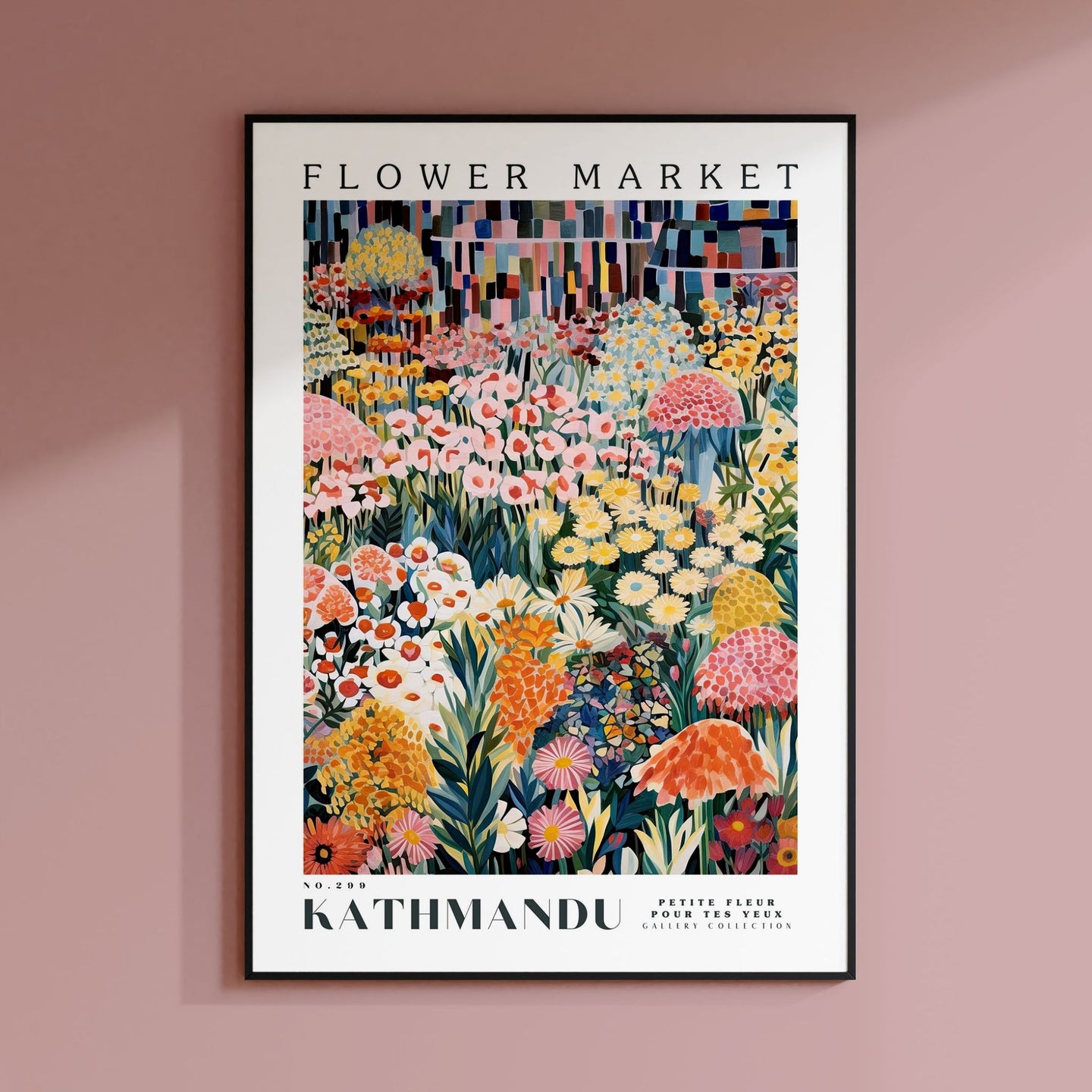 a flower market poster hanging on a wall