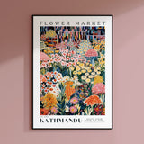 a flower market poster hanging on a wall
