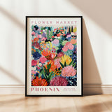 a flower market poster hanging on a wall