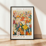 a flower market poster hanging on a wall