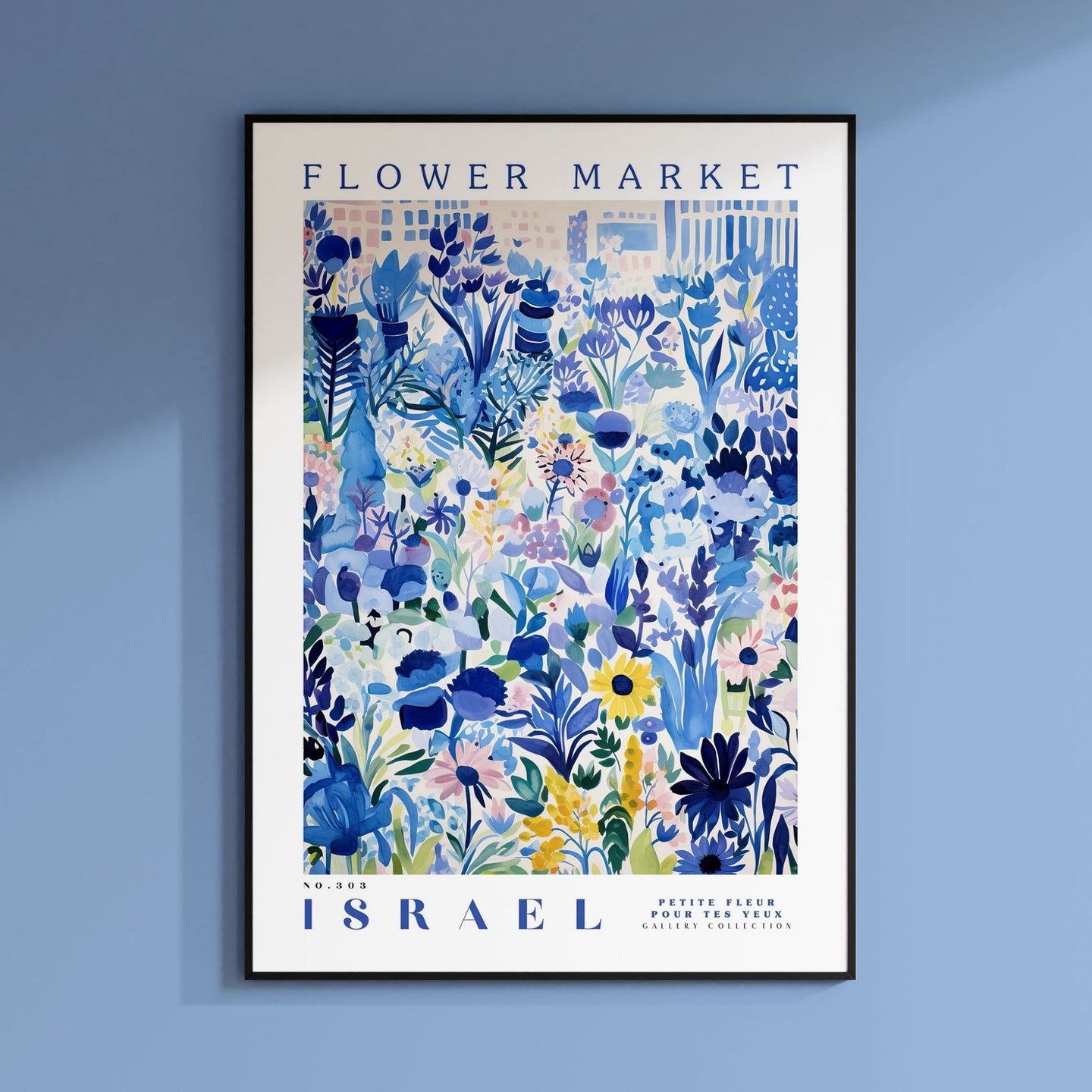 a flower market poster hanging on a wall