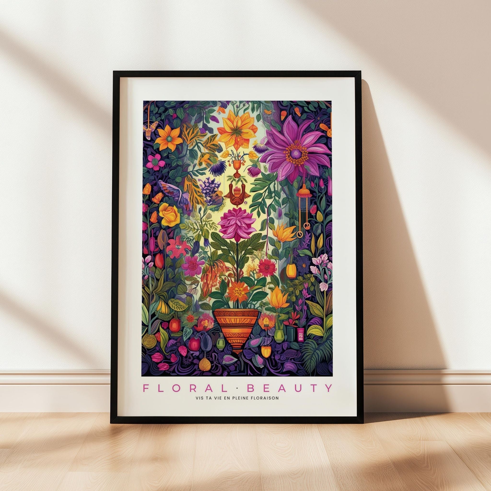 a picture of a floral beauty poster on a wall