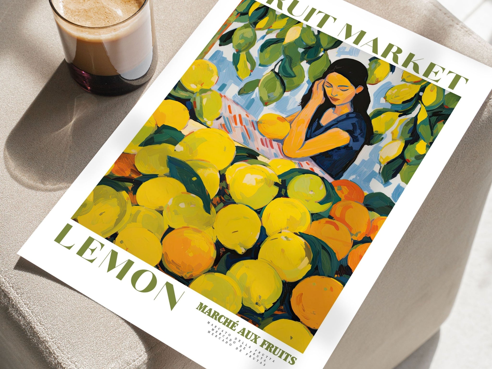 Lemon Fruit Market, Vintage Fruit Art, Fruit Market Poster, Lemon Poster, Yellow Wall Art, Colorful Wall Art, Fruit Print, Trendy Poster