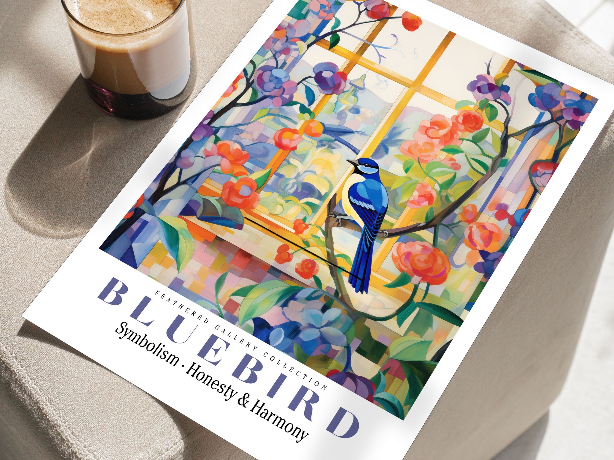 Bluebird Wall Art, bluebird painting, blue Wall Decor, colorful birds, bird wall art, bird art print, animal wall art, floral illustration