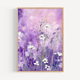 a painting of white flowers on a purple background