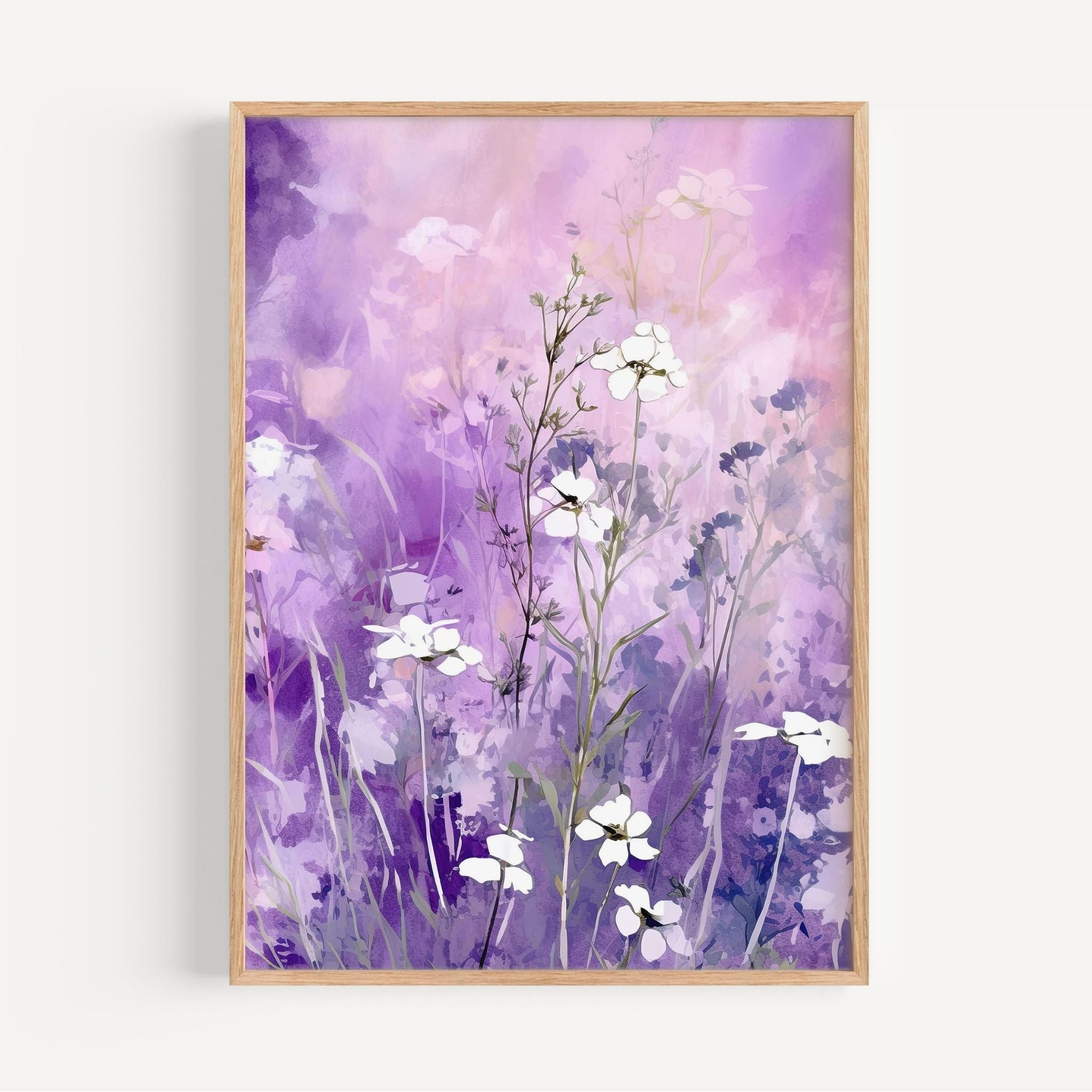 a painting of white flowers on a purple background