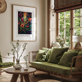 a living room filled with furniture and a painting on the wall