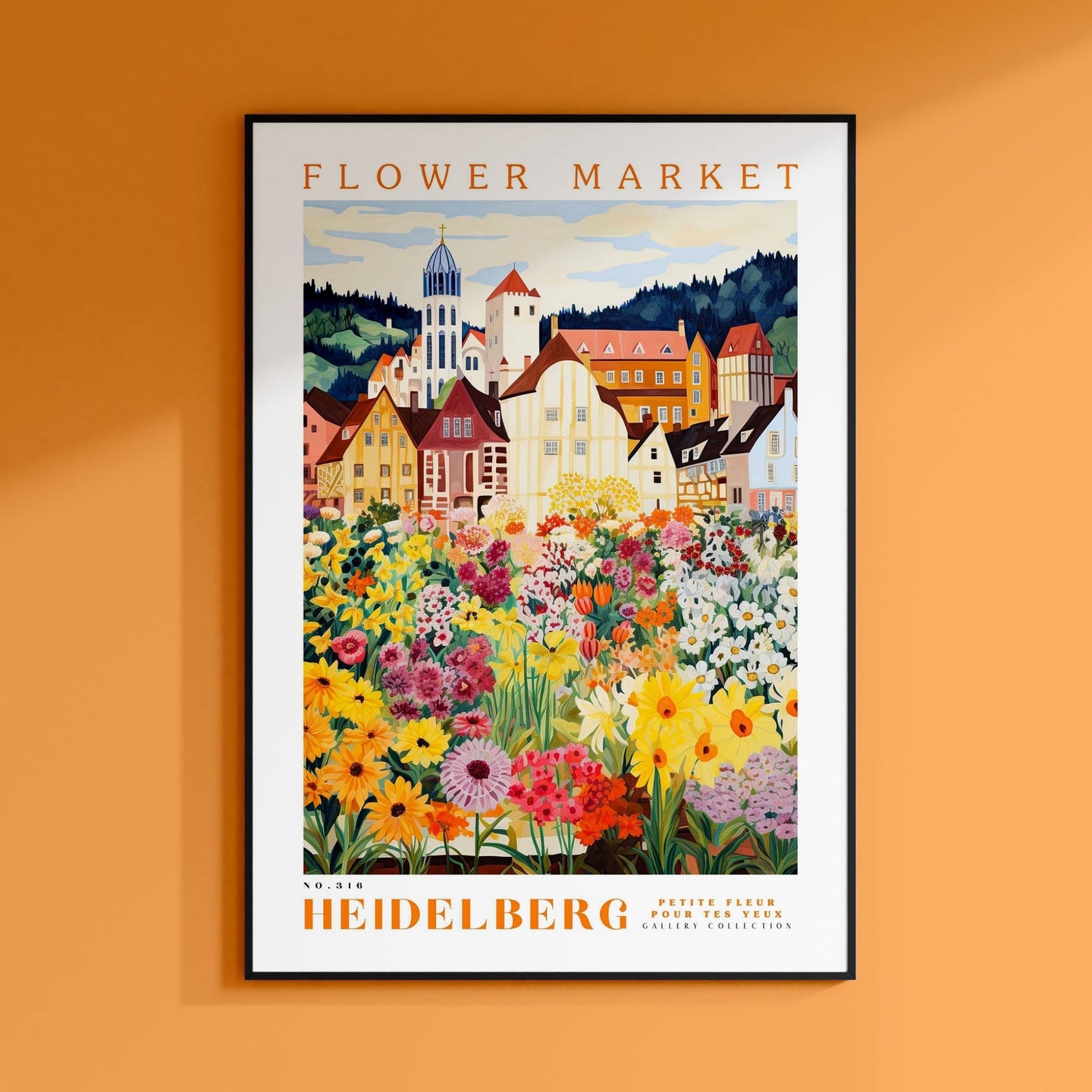 a picture of a flower market on a wall