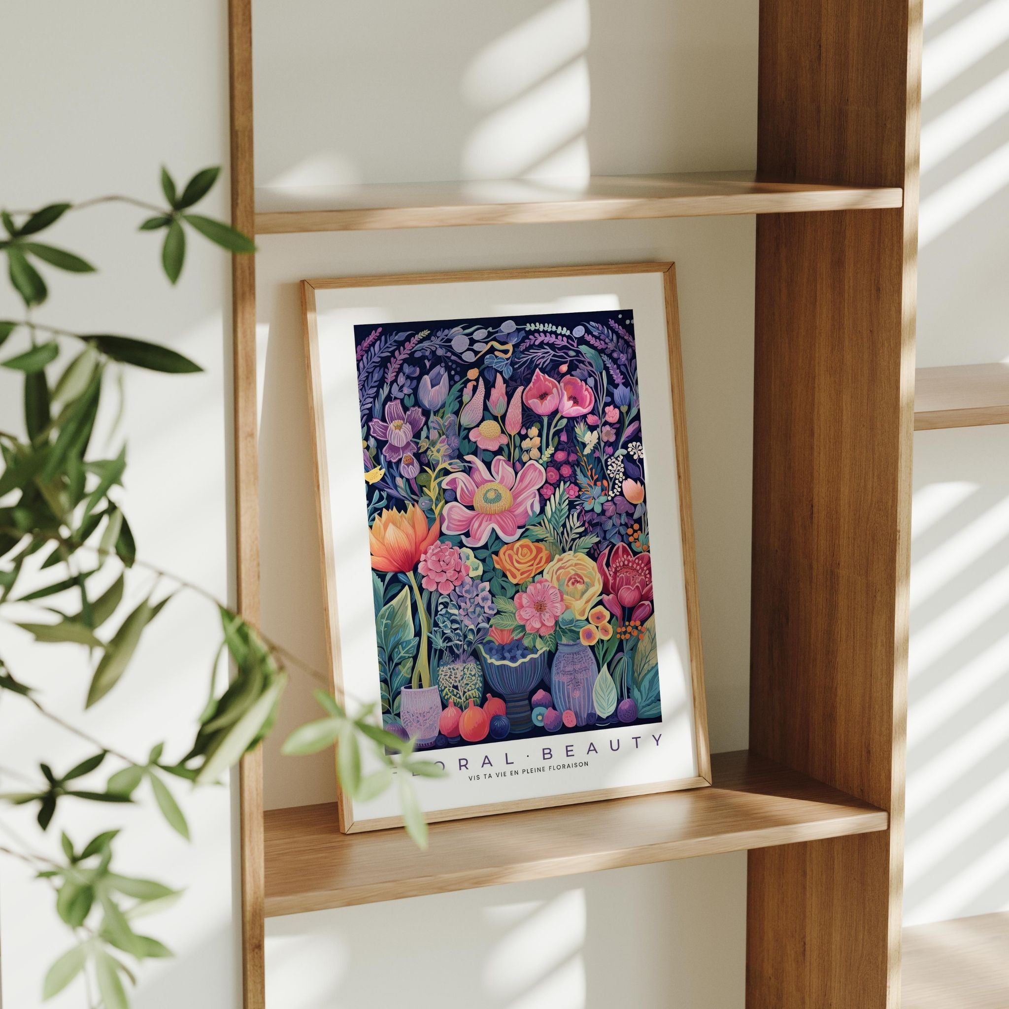 a picture of a vase of flowers on a shelf