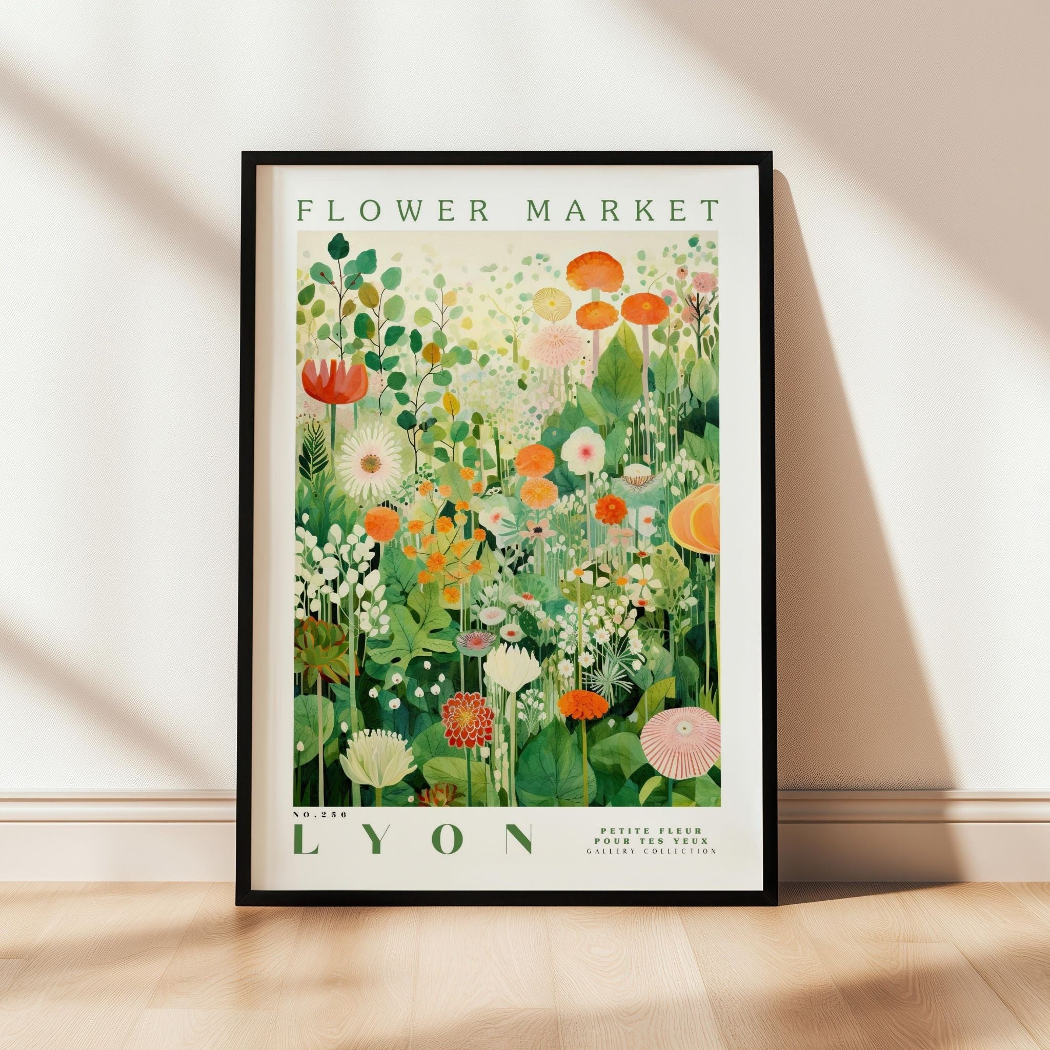a flower market poster hanging on a wall