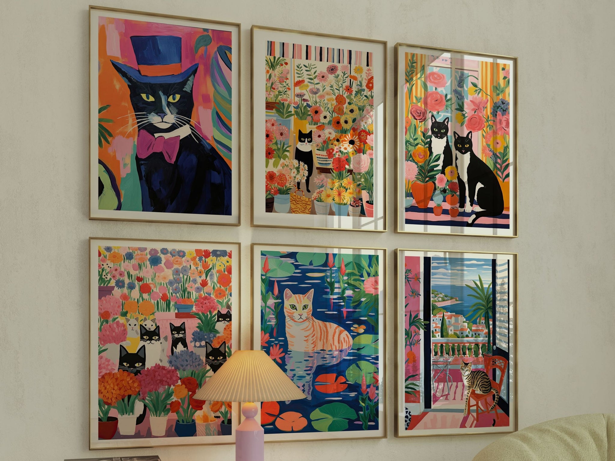 Balcony Cat, Garden Cat Print, Flowers Cat Poster, Brown Cat Art, Floral Print, Funny Cat print, Trendy wall Art, Pink Colorful Art, Spain