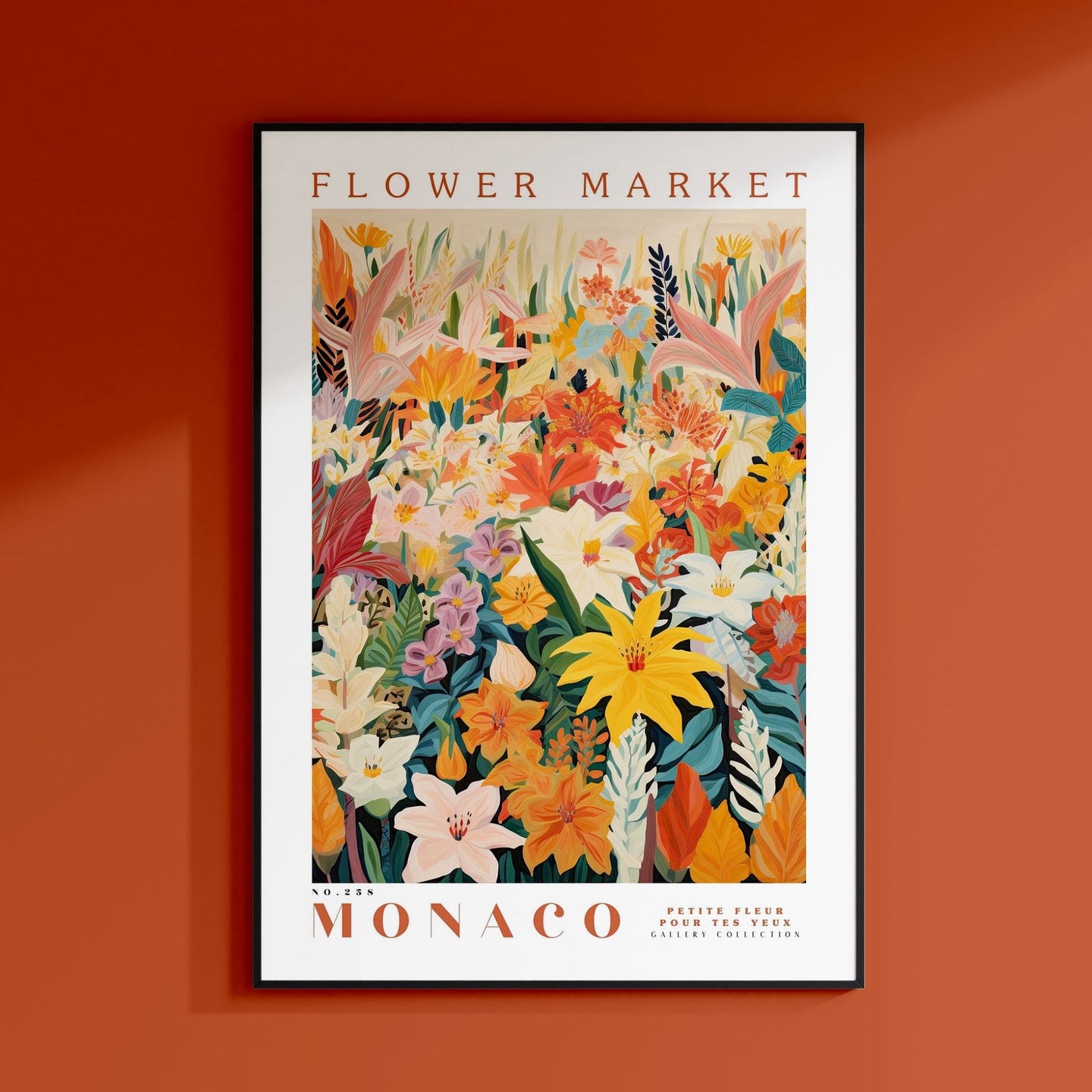 a flower market poster hanging on a wall