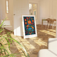 a picture of a room with a painting on the wall