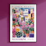 a picture of a flower market on a purple wall