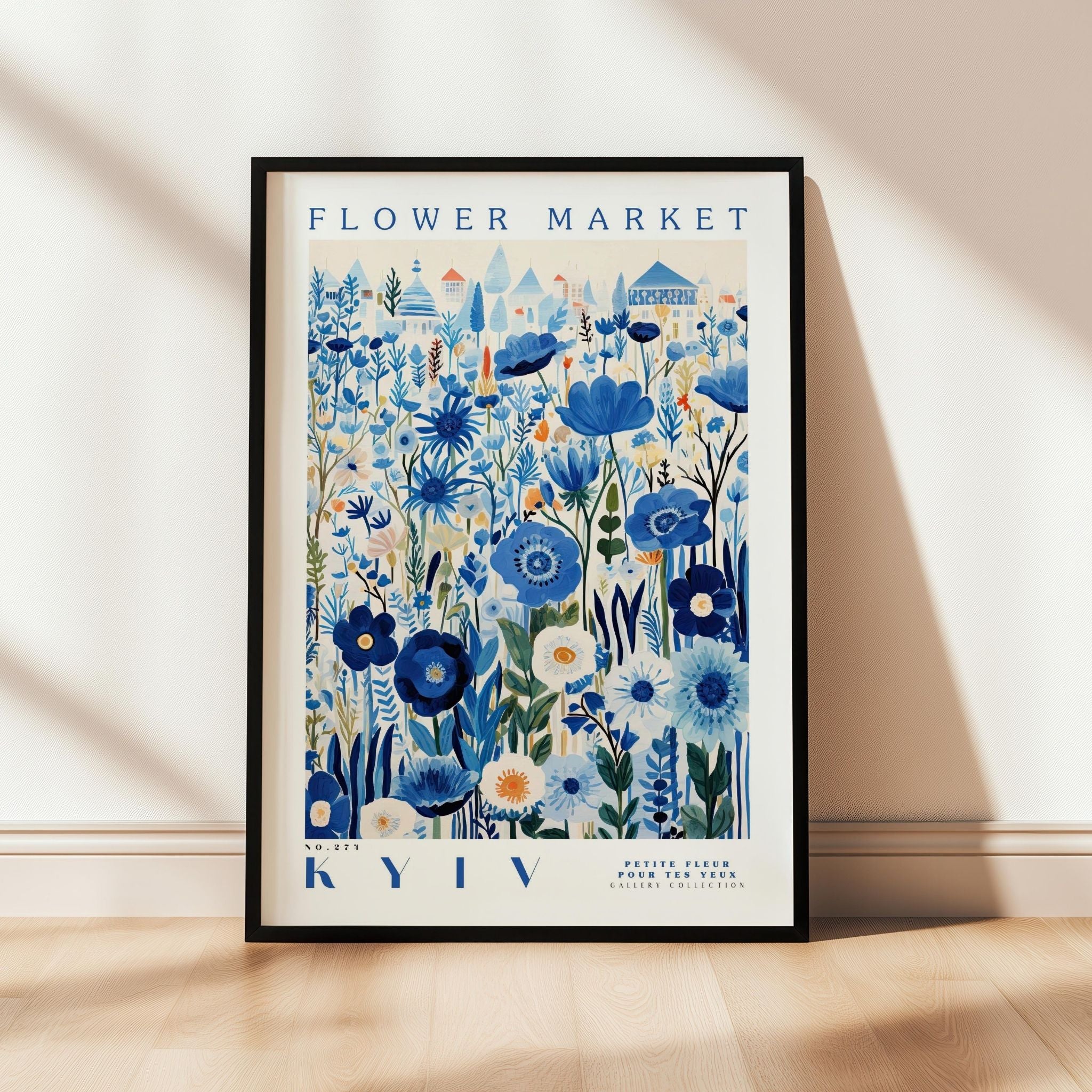 a flower market poster hanging on a wall