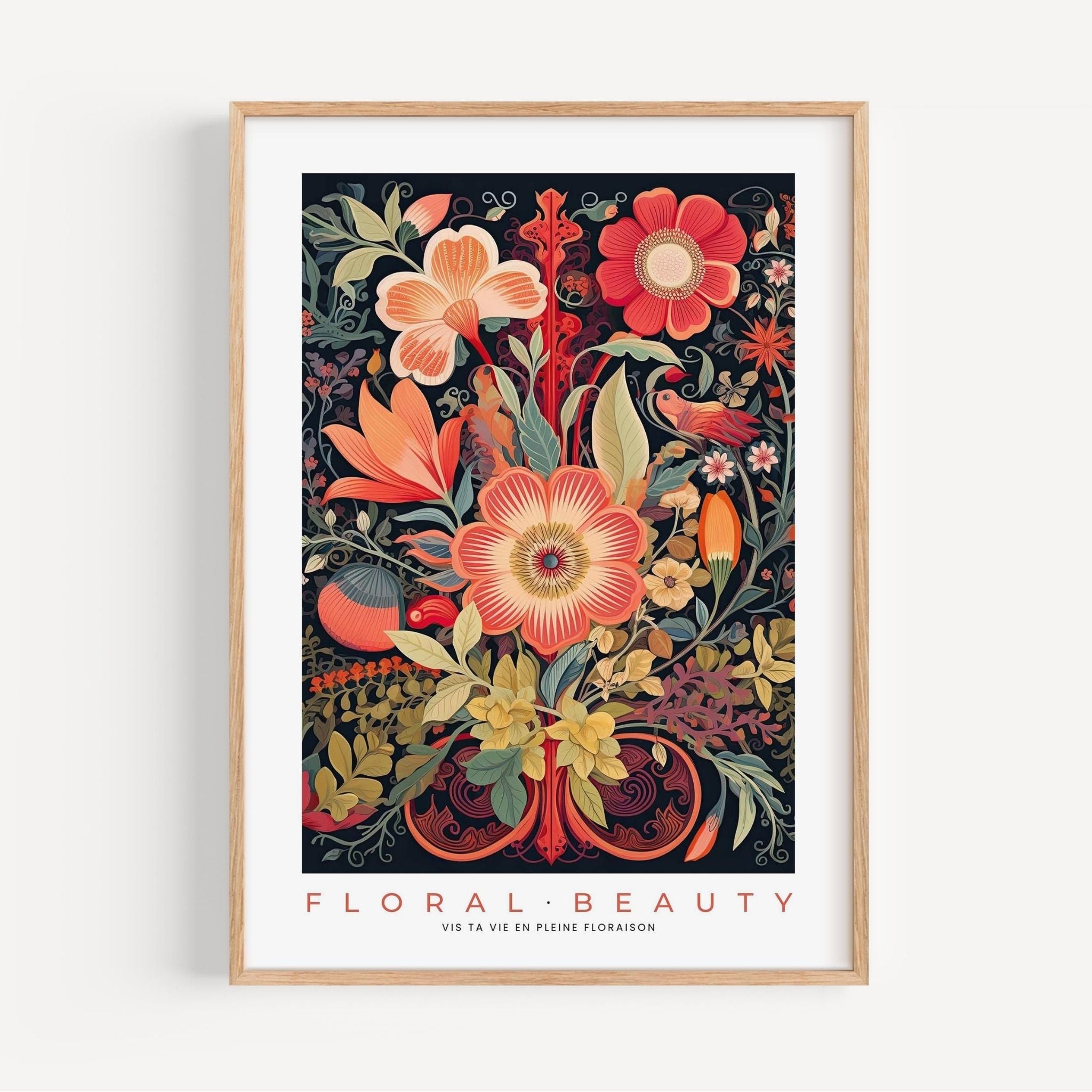 a framed print of a floral bouquet